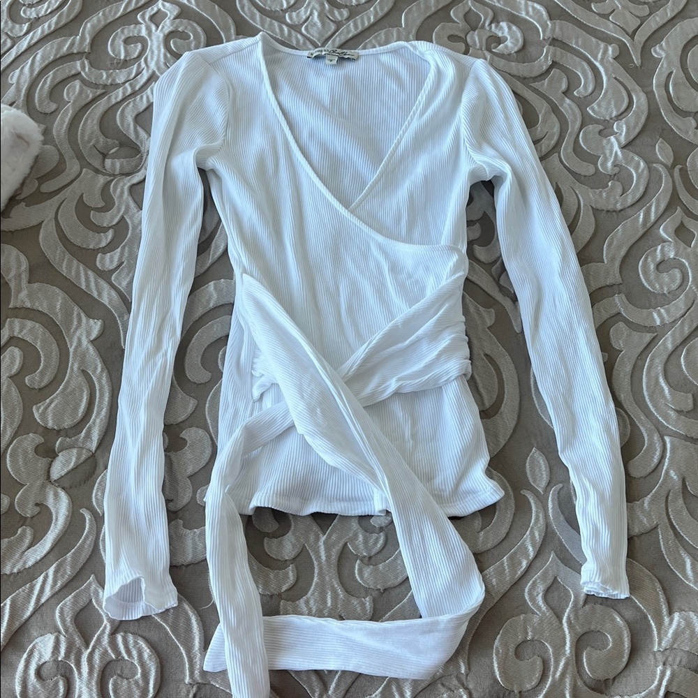 Express White Long Sleeve Wrap Top